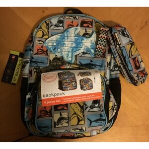 Wonder Nation 4 Pc 17 in Shark Pop It Back Pack With lunch Box, Pencil Case NWT‎